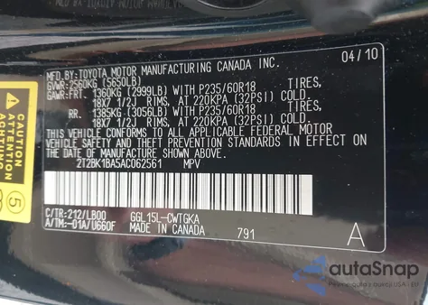 2010 Lexus Rx 350 from USA, damaged, VIN 2T2BK1BA5AC062561
